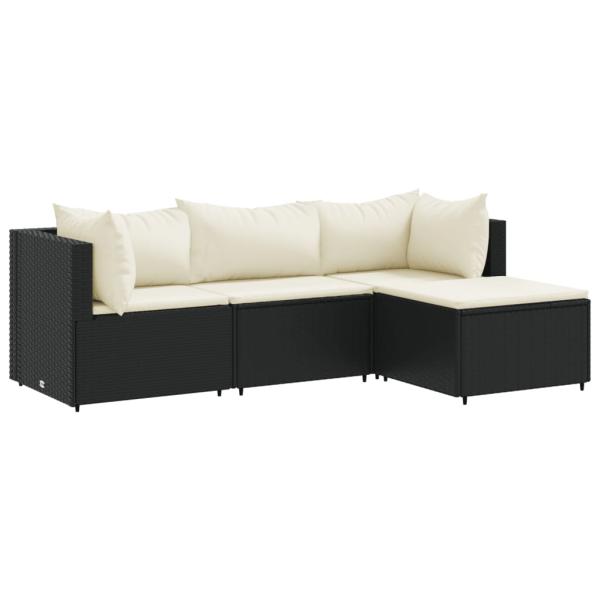 4-tlg. Garten-Lounge-Set mit Kissen Schwarz Poly Rattan