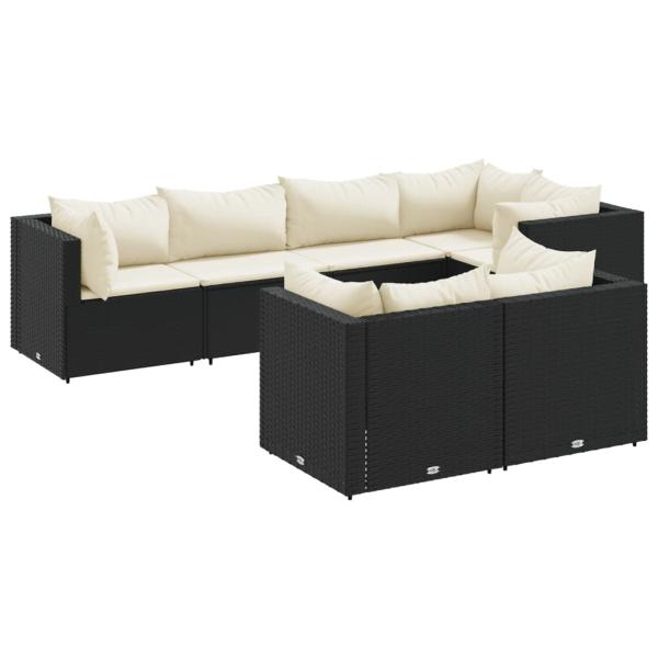 7-tlg. Garten-Lounge-Set mit Kissen Schwarz Poly Rattan