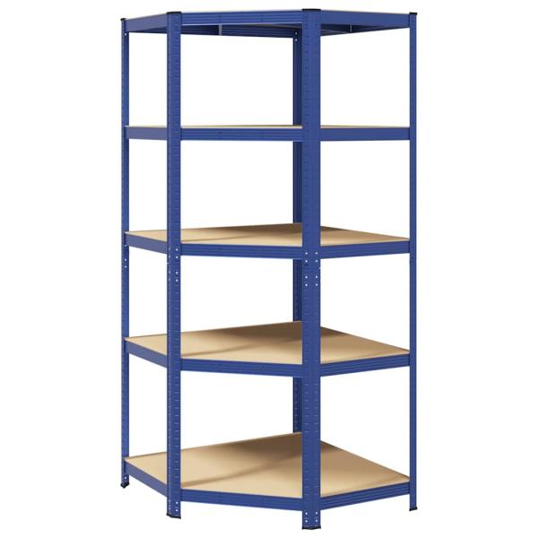 Eckregal mit 5 Böden Blau Stahl & Holzwerkstoff