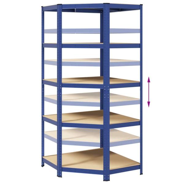 Eckregal mit 5 Böden Blau Stahl & Holzwerkstoff