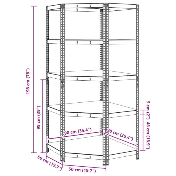 Eckregal mit 5 Böden Anthrazit Stahl & Holzwerkstoff