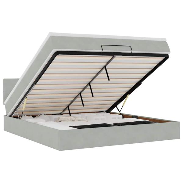 Ottoman-Bett mit Matratze & LEDs Hellgrau 160x200 cm Samt