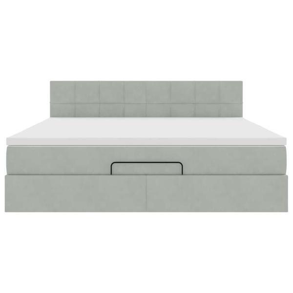 Ottoman-Bett mit Matratze & LEDs Hellgrau 160x200 cm Samt
