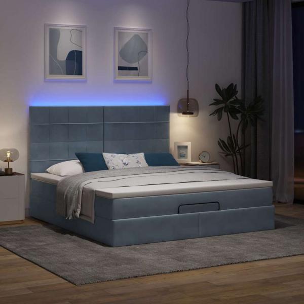 Ottoman-Bett mit Matratzen & LEDs Dunkelgrau 160x200 cm Samt