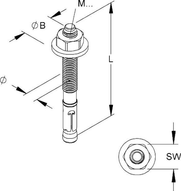 Niedax DAZ 10X10 Durchsteckanker, inkl. Mutter, große U-Scheibe, Gewinde M10, max. Nutzlänge 10 mm, Stahl, galvanisch verzinkt