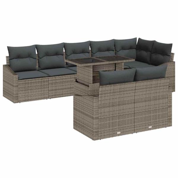 ARDEBO.de - 9-teiliges Garten Sofa Set mit Kissen Grau Poly Rattan