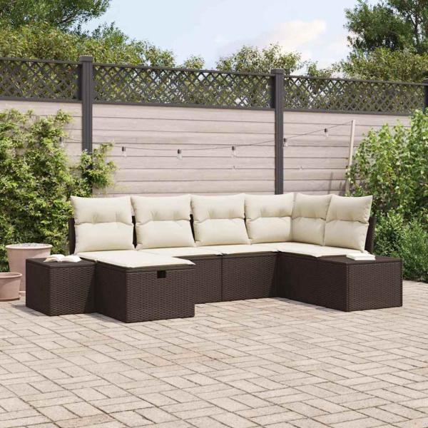 ARDEBO.de - 6-teiliges Garten-Sofa-Set mit Kissen Braun Poly Rattan
