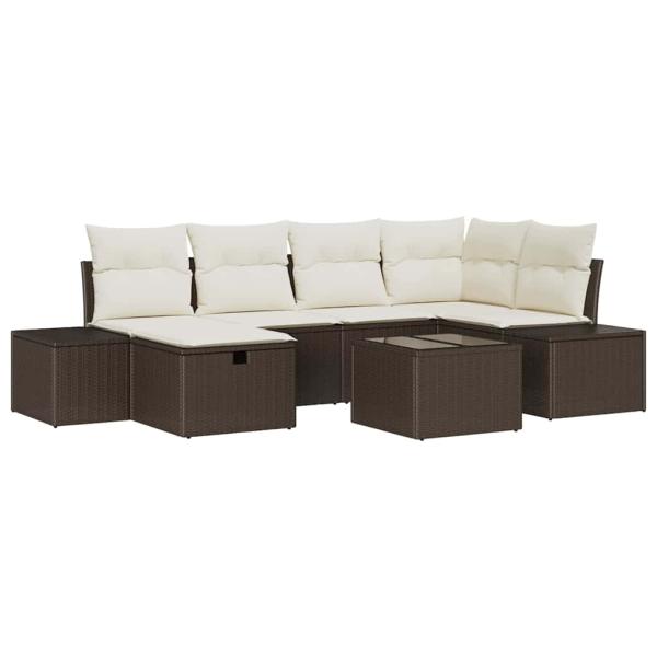 7-teiliges Garten Sofa Set mit Kissen Braun Poly-Rattan