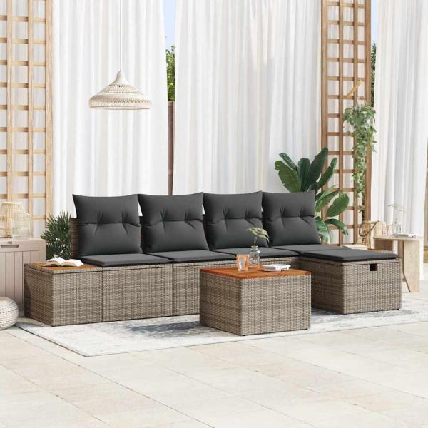 ARDEBO.de - 6-teiliges Garten Sofa Set mit Kissen Grau Poly Rattan