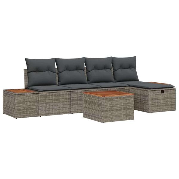6-teiliges Garten Sofa Set mit Kissen Grau Poly Rattan