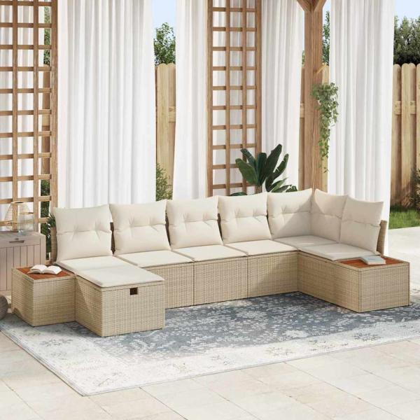 ARDEBO.de - 7-teiliges Garten Sofa Set mit Kissen Beige Poly Rattan