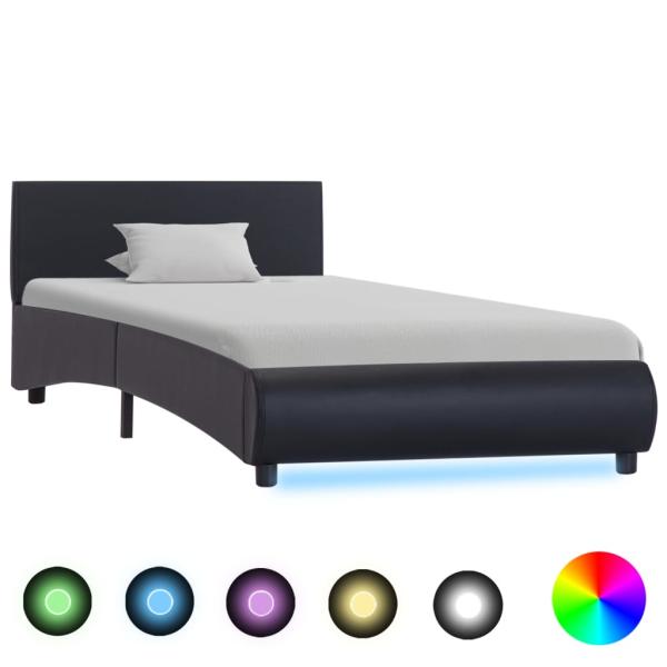 ARDEBO.de - Bettgestell mit LED Schwarz Kunstleder 100x200 cm