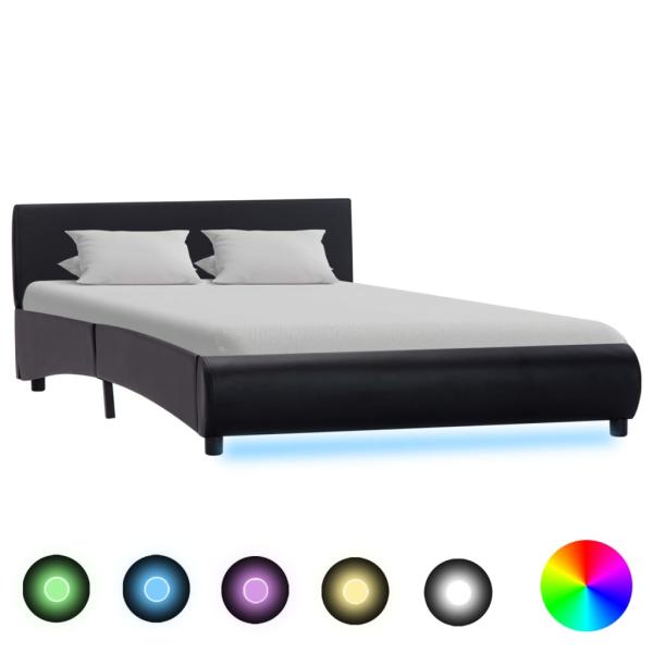 Bettgestell mit LED Schwarz Kunstleder 140×200 cm