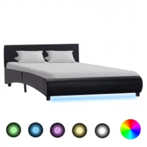 Bettgestell mit LED Schwarz Kunstleder 140×200 cm