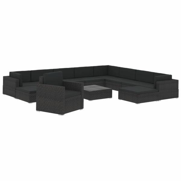 12-tlg. Garten-Lounge-Set mit Auflagen Poly Rattan Schwarz