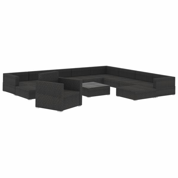 12-tlg. Garten-Lounge-Set mit Auflagen Poly Rattan Schwarz