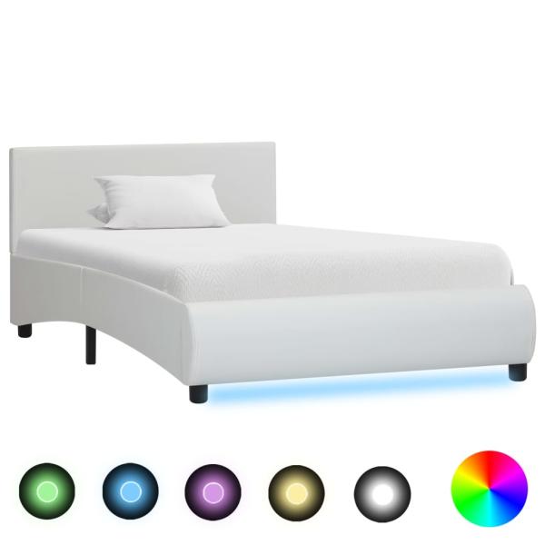 ARDEBO.de - Bettgestell mit LED Weiß Kunstleder 100x200 cm