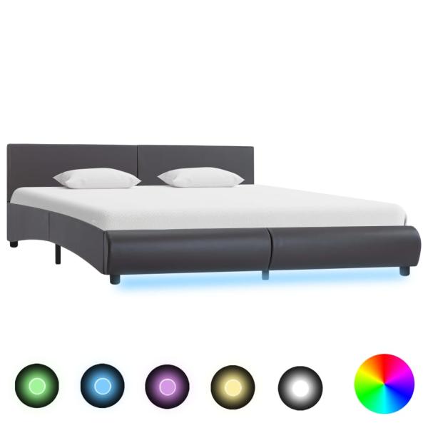 ARDEBO.de - Bettgestell mit LED Grau Kunstleder 160x200 cm