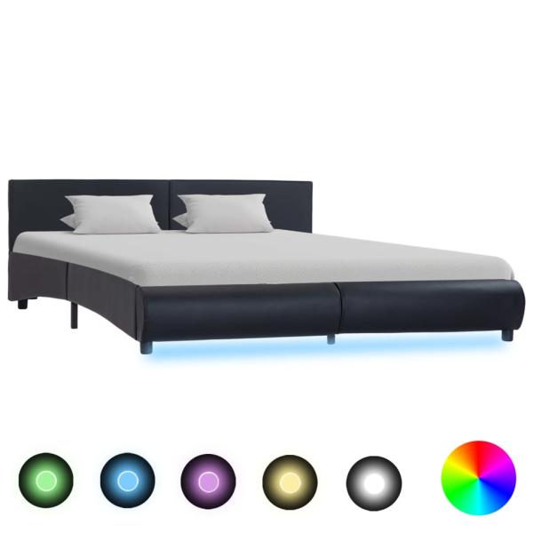 ARDEBO.de - Bettgestell mit LED Schwarz Kunstleder 160 x 200 cm