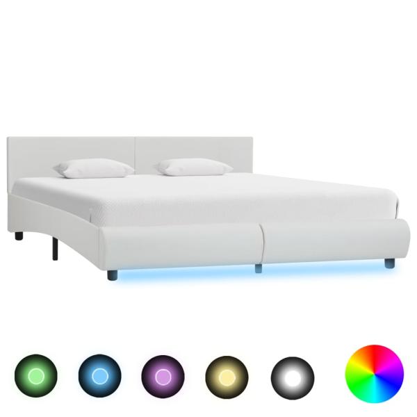 ARDEBO.de - Bettgestell mit LED Weiß Kunstleder 160×200 cm