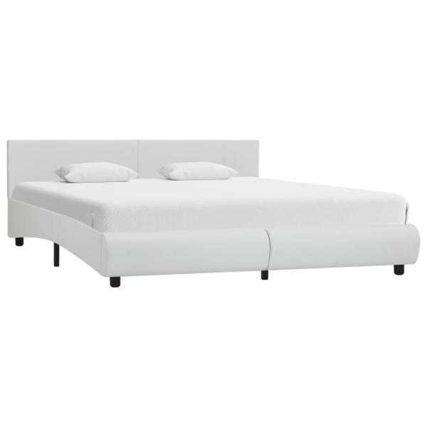 Bettgestell mit LED Weiß Kunstleder 160×200 cm