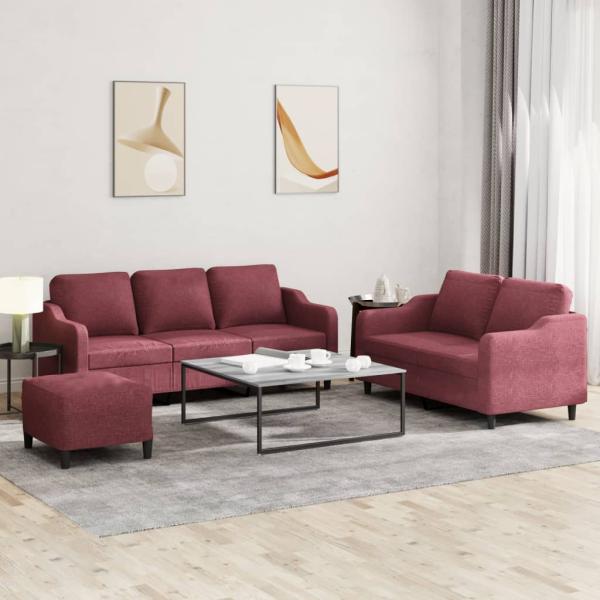 ARDEBO.de - 3-tlg. Sofagarnitur mit Kissen Weinrot Stoff