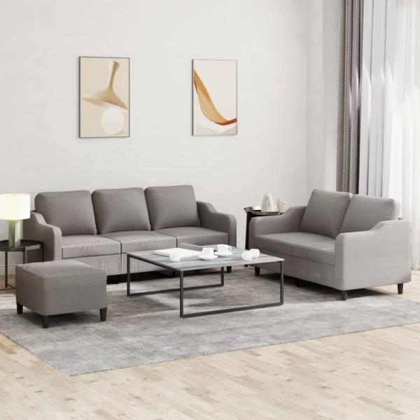 ARDEBO.de - 3-tlg. Sofagarnitur mit Kissen Taupe Stoff