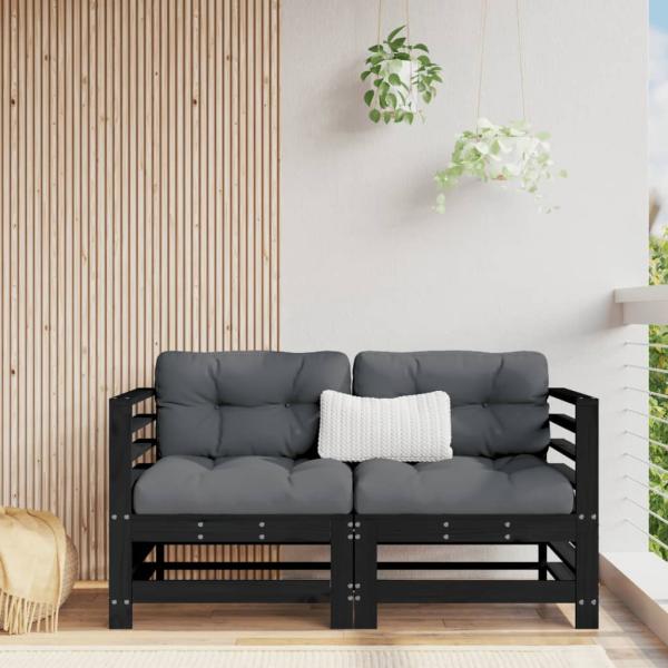 ARDEBO.de - Garten-Ecksofas 2 Stk. Schwarz Massivholz Kiefer