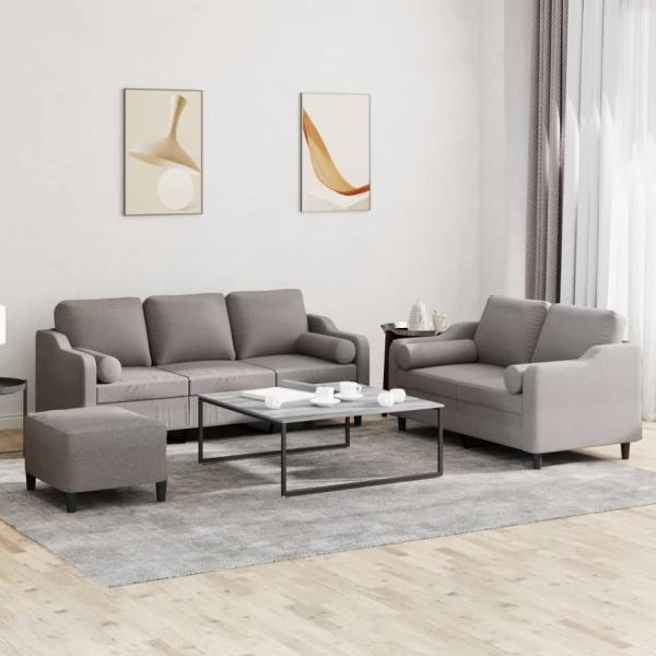 ARDEBO.de - 3-tlg. Sofagarnitur mit Kissen Taupe Stoff