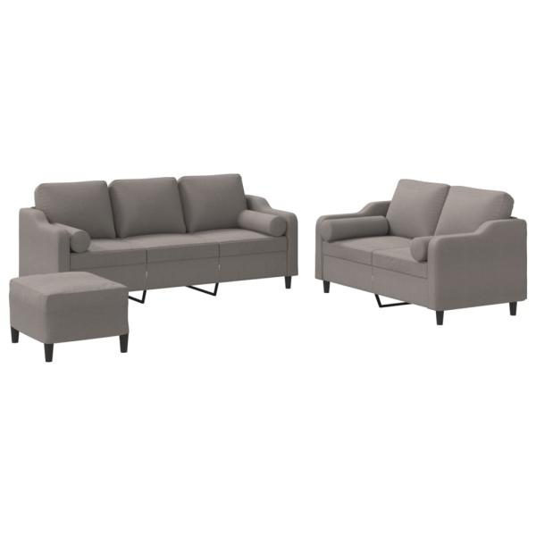 3-tlg. Sofagarnitur mit Kissen Taupe Stoff