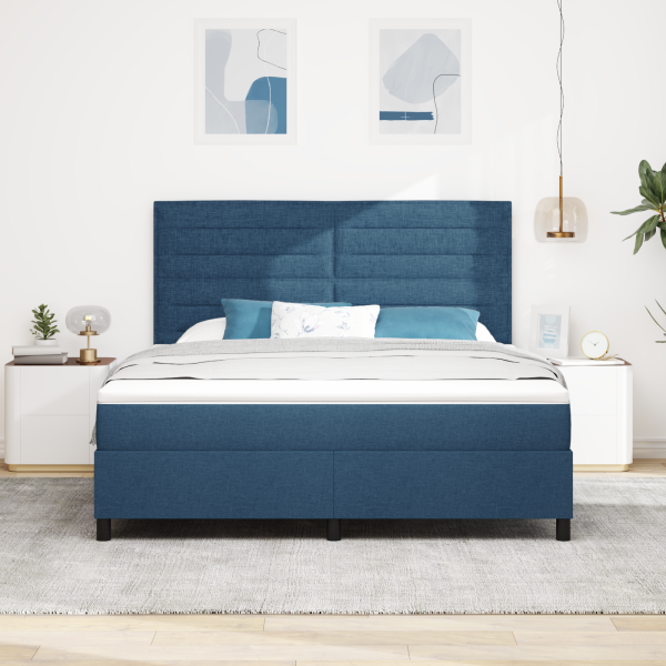 Boxspringbett mit Matratze mit Kopfteil Blau 180 x 200 cm Stoff