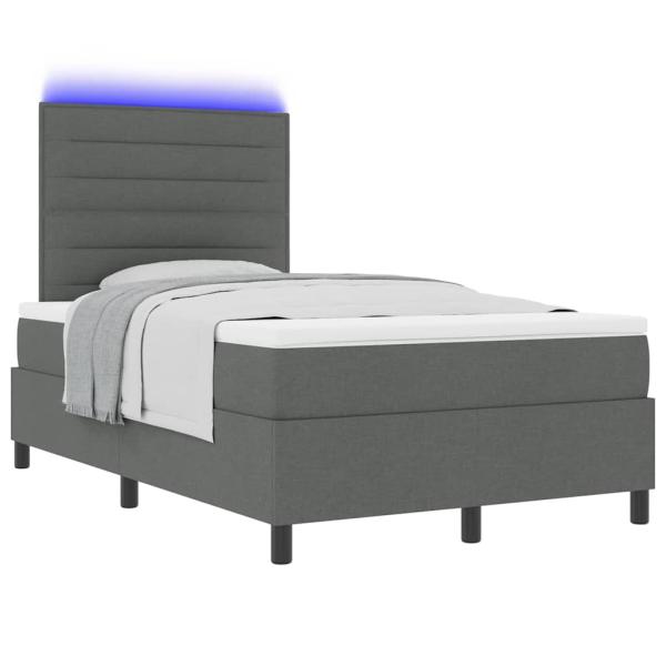 ARDEBO.de - Boxspringbett mit Matratze & LED Dunkelgrau 120x190 cm Stoff