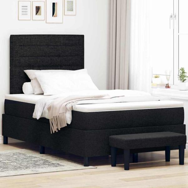 ARDEBO.de - Boxspringbett mit Matratze & Bank Schwarz 120x190 cm Stoff