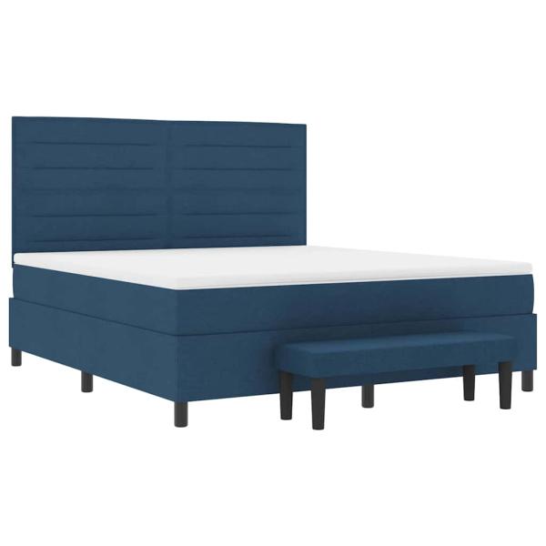 Boxspringbett mit Matratze & Bank Blau 180x200 cm Stoff