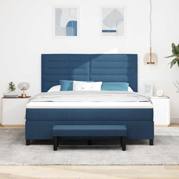 Boxspringbett mit Matratze & Bank Blau 180x200 cm Stoff