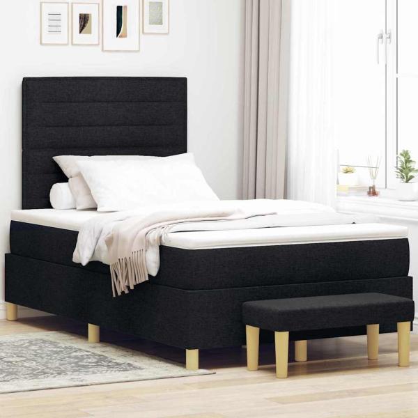 ARDEBO.de - Boxspringbett mit Matratze & Bank Schwarz 120 x 190 cm Stoff
