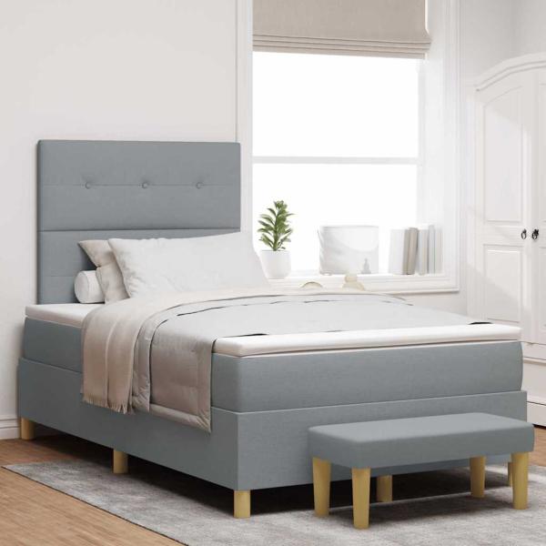 ARDEBO.de - Boxspringbett mit Matratze & Bank Hellgrau 120x190 cm Stoff