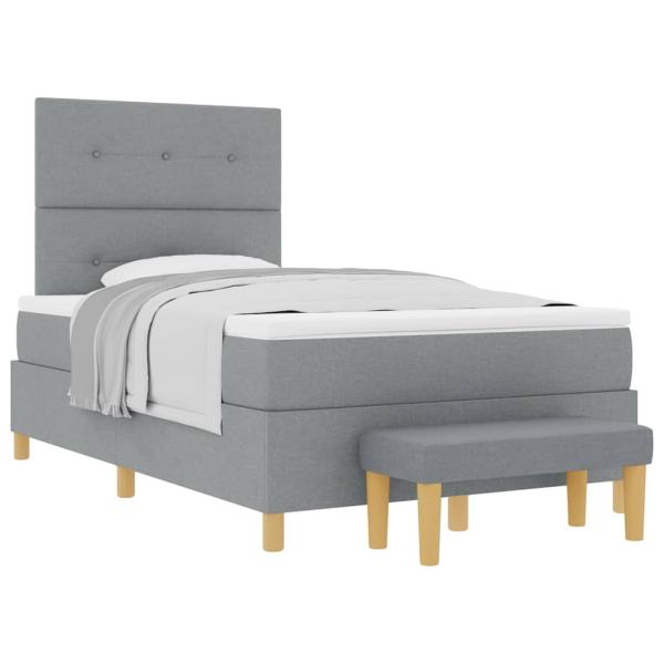 Boxspringbett mit Matratze & Bank Hellgrau 120x190 cm Stoff