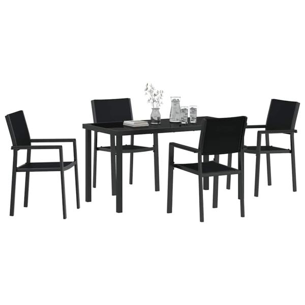 5-teiliges Garten-Esszimmer-Set Schwarz Poly Rattan