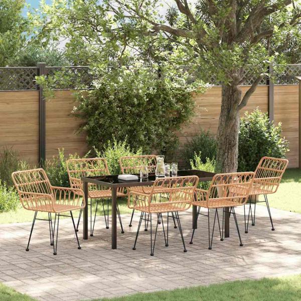 ARDEBO.de - 7-teiliges Garten Esszimmer Set Brown Poly Rattan