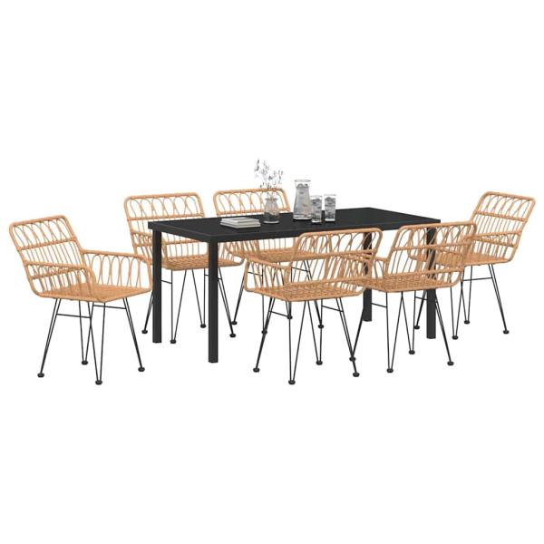 7-teiliges Garten Esszimmer Set Brown Poly Rattan