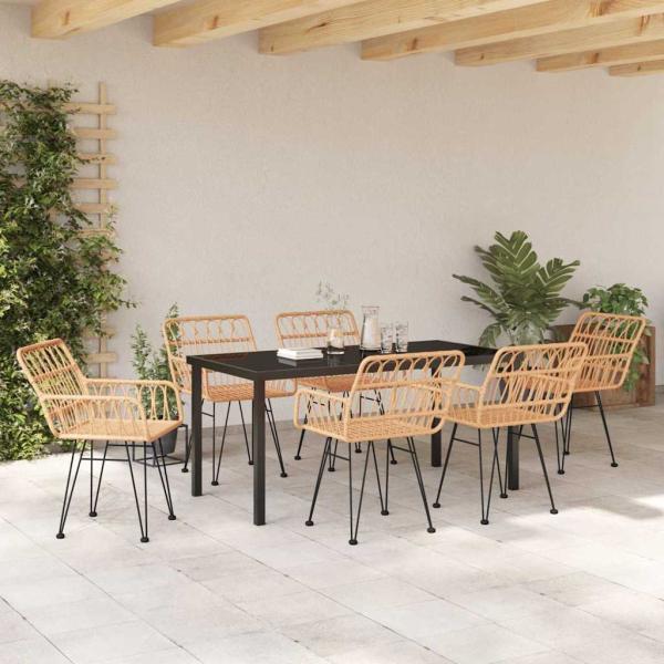 7-teiliges Garten Esszimmer Set Brown Poly Rattan