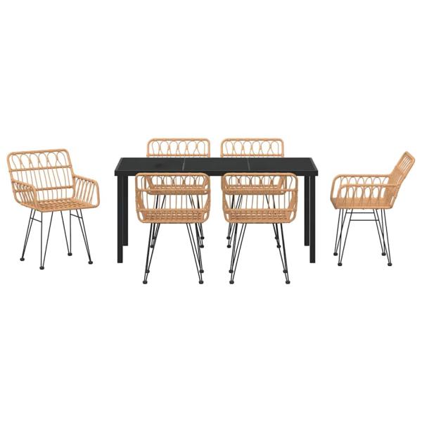 7-teiliges Garten Esszimmer Set Brown Poly Rattan