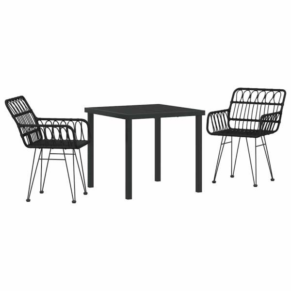 3-teiliges Garten Essset Schwarz Poly Rattan