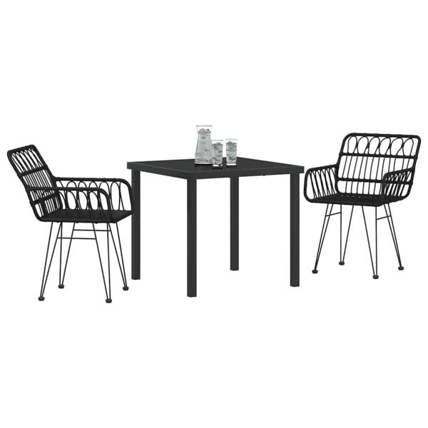 3-teiliges Garten Essset Schwarz Poly Rattan