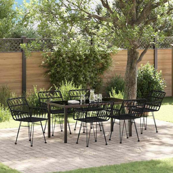 ARDEBO.de - 7-teiliges Garten-Essenset Schwarz Poly Rattan