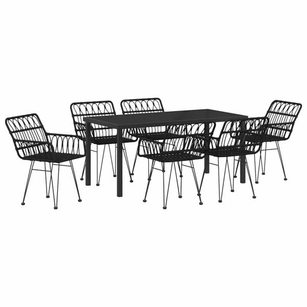 7-teiliges Garten-Essenset Schwarz Poly Rattan