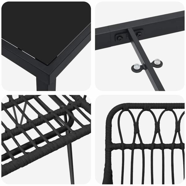 7-teiliges Garten-Essenset Schwarz Poly Rattan