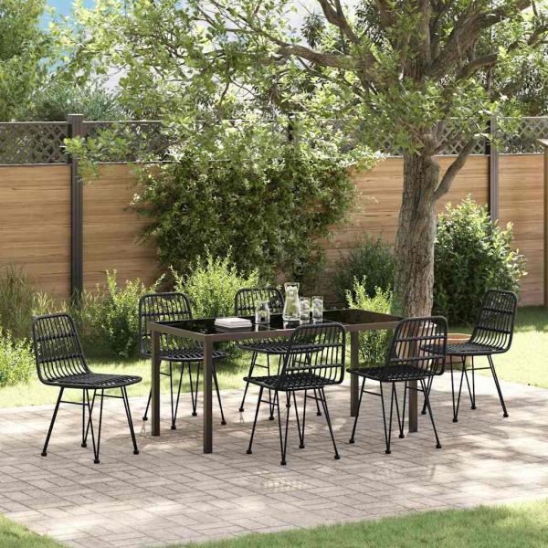 ARDEBO.de - 7-teiliges Garten-Essgruppe Schwarz Poly Rattan
