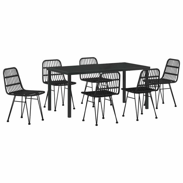 7-teiliges Garten-Essgruppe Schwarz Poly Rattan